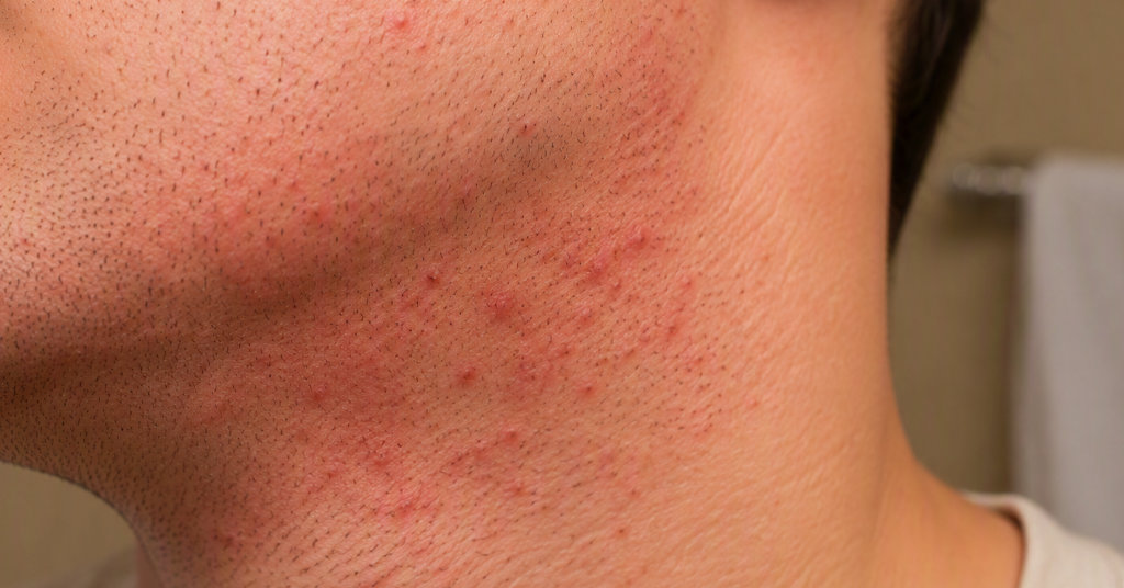 Shaving rash on a young white man's neck.